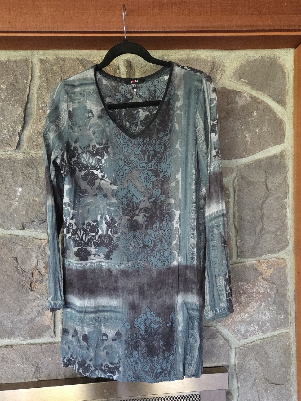 Long Sleeve V-Neck Tunic in Teal Gray By Yest